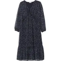 Sheego Jerseykleid "Kleid A-Linien-Kleid mit Volant am Saum", Damen, Gr. 52, N-Gr, tiefblau, eisblau, bedruckt, Modisch, V-Ausschnitt, Kleider Jerseykleid