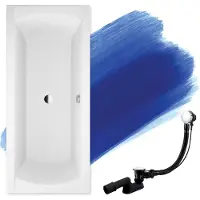 Badland Badewanne Rechteck Ines 180x80 mit Ablaufgarnitur und Füßen GRATIS ohne Verkleidung