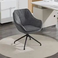 MODFU Drehstuhl mit Armlehnen, Schminkstuhl Bürostuhl mit 360° Drehfunktion und automatischer Rückstellung, Polsterstuhl mit Metallgestell für Schlafzimmer,Grau