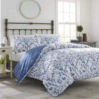 OEM Bettwäsche-Set Full/Queen, 100 % Baumwolle, mittelblau, 3-teilig