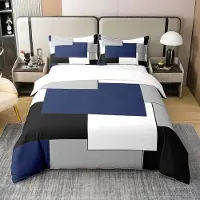 OEM Einzel-Bettbezug-Set 135x200 cm, marineblau geometrisch, 100 % Baumwolle