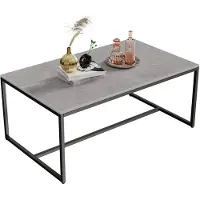 Merkloos Couchtisch Wohnzimmertisch Beistelltisch - Gesinterter Stein - Grau - 100 x 60 x 43 cm - Mit mattschwarzem Metallgestell