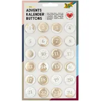 OEM Adventskalender-Buttons, 24 Stück, Metall, Weiß/Gold