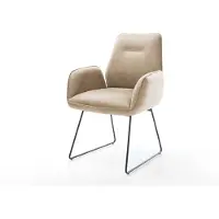 DELIFE Esszimmerstuhl Zoa-Flex Mikrofaser Beige Vintage Kufengestell Schwarz Taschenfederkern