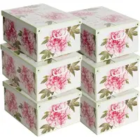 OEM 6 Aufbewahrungsboxen mit Deckel, Karton, 39x50x24 cm, Punkte-Design
