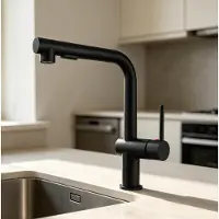 Aica Sanitär GmbH Aica Küchenarmatur Ausziehbar L-Form Spültischarmatur Wasserhahn Küche Zinklegierung Messingkern KTW 2 Strahlarten 360° drehbar Schwarz matt