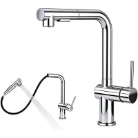 Aica Sanitär GmbH Aica Küchenarmatur Ausziehbar L-Form Hochdruck Einhebelmischer Mischbatterie Zinklegierung Messingkern KTW 2 Strahlarten 360°drehbar Chrom