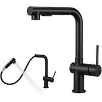 Aica Sanitär GmbH Aica Küchenarmatur Ausziehbar L-Form Hochdruck Einhebelmischer Mischbatterie Zinklegierung Messingkern KTW 2 Strahlarten 360°drehbar Schwarz matt