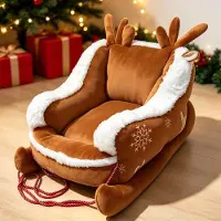 Zimilo Weihnachtliches Haustierbett in Schlittenform, Weiches Hundekissen, Gemütliches Katzenbett für den Winter, Größe M: 60x50x28cm, braun