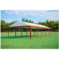 Ambitent Partyzelt 5x10 m PREMIUM – PVC-Plane 500 g/m², flammhemmend, Bodenrahmen + Dachverstrebungen, bis 100 Personen - Rot-Weiß