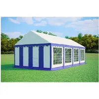 Ambitent Partyzelt 4x8 m STANDARD – PVC-Plane 500 g/m², flammhemmend, verzinkte Stahlrohre Ø38 mm, verschraubt, 115 kg - Blau-Weiß
