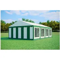 Ambitent Partyzelt 5x8 m PREMIUM – PVC-Plane 500 g/m², flammhemmend, Bodenrahmen + Dachverstrebungen, bis 80 Personen - Grün-Weiß