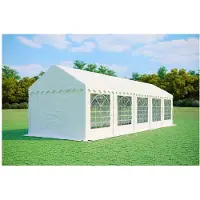 Ambitent Partyzelt 3x10 m PREMIUM – PVC-Plane 500 g/m², flammhemmend, Bodenrahmen + Dachverstrebungen, bis 60 Personen - Weiß