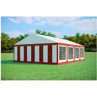 Ambitent Partyzelt 6x8 m PREMIUM – PVC-Plane 500 g/m², flammhemmend, Bodenrahmen + Dachverstrebungen, bis 96 Personen - Rot-Weiß