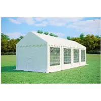 Ambitent Partyzelt 3x8 m PREMIUM – PVC-Plane 500 g/m², flammhemmend, Bodenrahmen + Dachverstrebungen, bis 48 Personen - Weiß
