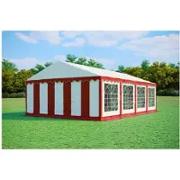 Ambitent Partyzelt 5x8 m STANDARD – PVC-Plane 500 g/m², flammhemmend, verzinkte Stahlrohre Ø38 mm, bis 80 Personen - Rot-Weiß