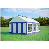 Ambitent Partyzelt 4x6 m STANDARD – PVC-Plane 500 g/m², flammhemmend, verzinkte Stahlrohre Ø38 mm, bis 48 Personen - Blau-Weiß
