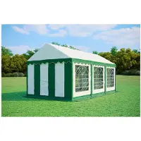 Ambitent Partyzelt 3x6 m PREMIUM – PVC-Plane 500 g/m², flammhemmend, Bodenrahmen + Dachverstrebungen, bis 36 Personen - Grün-Weiß