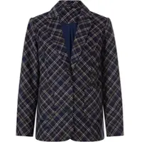 HEINE Blusenblazer "Blazer Blazer mit Karomuster", Damen, Gr. 46, blau (marine, braun, kariert), Web, Stoff, , Modisch, V-Ausschnitt, Blazer Blusenblazer