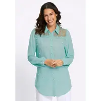 Witt Klassische Bluse "Longbluse Longbluse mit Spitze und Zierperlen", Damen, Gr. 42, grün (kalkmint), Crepe, , Elegant, Blusen Klassische Bluse