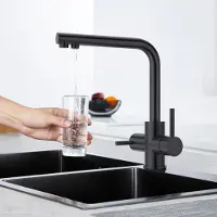 OEM 3-Wege-Küchenarmatur Schwarz, 360° drehbar, Doppelhebel