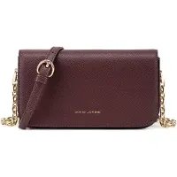 David jones - Damen Kleine Umhängetasche, Kette Klappe Tasche Leder Weinrot