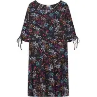 Sheego Shirtkleid BY JOE BROWNS "Jersey-Kleid Jerseykleid mit Bindeband am Ärmel", Damen, Gr. 44, N-Gr, bunt (tiefblau, kirsche, gemustert), Modisch, V-Ausschnitt, Kleider Shirtkleid