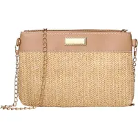 Jewelrywe Damen Strohtasche Boho Strandtasche: Aprikose Umhängetasche mit Abnehm