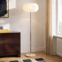 NOLA Stehleuchte Elovie, natur/chrom, Stoff/Travertin, 160cm