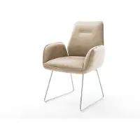 DELIFE Esszimmerstuhl Zoa-Flex Mikrofaser Beige Vintage Kufengestell Edelstahl Taschenfederkern