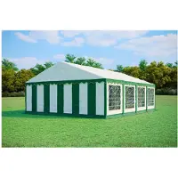 Ambitent Partyzelt 6x8 m STANDARD PLUS – PVC-Plane 500 g/m², flammhemmend, verzinkte Stahlrohre Ø38 mm, bis 96 Personen - Grün-Weiß