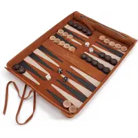 OEM Backgammon Deluxe, Leder, Buchenholz-Steine, 30 x 40 cm