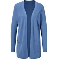 Sieh an! Strickjacke SIEH AN "Long-Strickjacke Longstrickjacke in Viskose-Qualität", Damen, Gr. 56, mittelblau, Modisch, V-Ausschnitt, Strickjacken Strickjacke