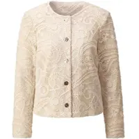Création L Blusenblazer "Baumwoll-Blazer Spitzenblazer mit goldfarbigen Druckknöpfen", Damen, Gr. 46, beige (ecru), Elegant, Rundhals, Blazer Blusenblazer