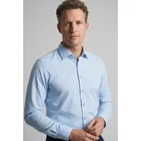 Olymp Langarmhemd "Level Five", Herren, Gr. 46, N-Gr, blau (hellblau), Web, Obermaterial: 100% Baumwolle, körpernah normal, 2-Knopf-Manschette, Hemden Langarmhemd, Businesshemd, body fit, Kentkragen