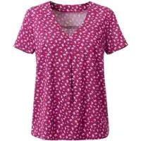 Sieh an! Schlupfbluse SIEH AN "Bluse Schlupf-Bluse mit Schwalben-Muster", Damen, Gr. 42, magenta, bedruckt, Crepe, , Modisch, V-Ausschnitt, Blusen Schlupfbluse