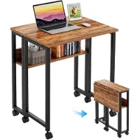 Merkloos Faltbarer Schreibtisch mit Rollen und Stauraum (80x50 cm, Braun)