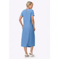 Sieh an! Jerseykleid SIEH AN "Kleid A-Linien-Kleid in Leinen-Optik", Damen, Gr. 46, N-Gr, blau (himmelblau), Basic, Rundhals, Kleider Jerseykleid