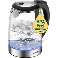 Cosori Glas Wasserkocher 1.7L plastikfrei 2200W Edelstahlfilter Schwarz