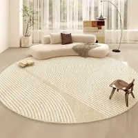 Sonstiges Runder Teppich Geometrisches Muster 140cm Beige Flauschig Creme Wohnzimmer Schlafzimmer Kinderzimmer Weich rutschfest Maschinenwaschbar kuschelweich Muster 04