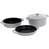 Beliani Kochgeschirrset 4-teilig Hellgrau Gusseisen Emailliert Rund für Backofen u. alle Herdarten PFAS-frei Modern Barttopfset mit Deckel u. Pfanne