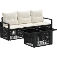 Syfax Gartensofa-set 4 stk. Schwarz und Cremeweiß Poly-Rattan
