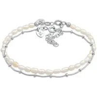 Elli Lederarmband PREMIUM "Armband Kugelkette Süßwasserperlen 2er Set 925 Silber" Gr. 160, silber, Armbänder, Damen, Silber 925 (Sterlingsilber), Lederarmband