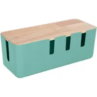 Relaxdays Kabelbox, für 2 Steckdosenleisten, Holzdeckel, Kunststoff, Kabel verstecken, HBT: 11,5x30,5x12,5 cm, mint