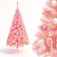 QEENTOE Weihnachtsbaum künstlich 240 cm, Christbaum aus Rosa PVC, Kunsttanne mit Metallständer, Weihnachtsdeko für Innenbereich