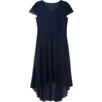 Sheego Jerseykleid "Abendkleid Abendkleid mit Flügelärmeln", Damen, Gr. 46, N-Gr, blau (marine), Modisch, V-Ausschnitt, Kleider Jerseykleid, mit Flügelärmeln