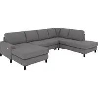 Set One By Musterring Ecksofa "MR365", grau (stone), B:313cm H:84cm T:219cm, 100% Polyester, Sofas, Ecksofa, Mit flacher 15 cm Armlehne, wahlweise Funktion/Material, 313 x 219 cm