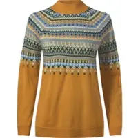 Sieh an! Longpullover SIEH AN "Norwegerpullover Norwegerpullover mit Raglan-Ärmeln", Damen, Gr. 52, ocker, lindgrün, gemustert, Strick, , Sportlich, Rundhals, Pullover Longpullover