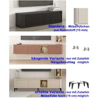 Forte BREATHTAKER TV-Schrank 220, modern minimalistisch, 3-türig, beleuchtetes Fach, Reliefstruktur, Holzwerkstoff, Terrakotta/Mauvella Eiche Holzdekor, 215 cm breit x 41,5 cm hoch x 41,3 cm tief