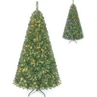 Costway 180 cm Künstlicher Weihnachtsbaum mit 1000 PVC-Spitzen, Tannenbaum mit 350 LEDs, 2 Lichtfarben, 11 Lichtmodi & Metallständer, Christbaum grün